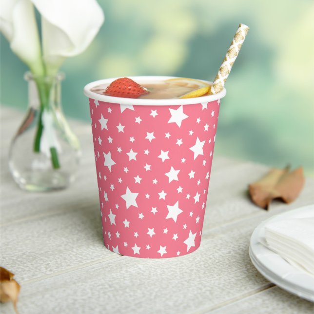 White Stars with Editable Background Colour Paper Cups (Insitu)