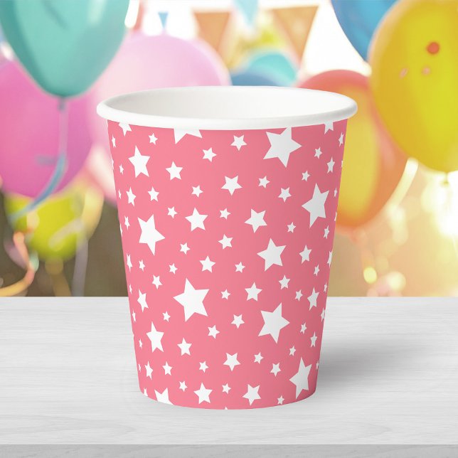 White Stars with Editable Background Colour Paper Cups (Creator Uploaded)
