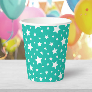 White Stars with Editable Background Colour Paper Cups