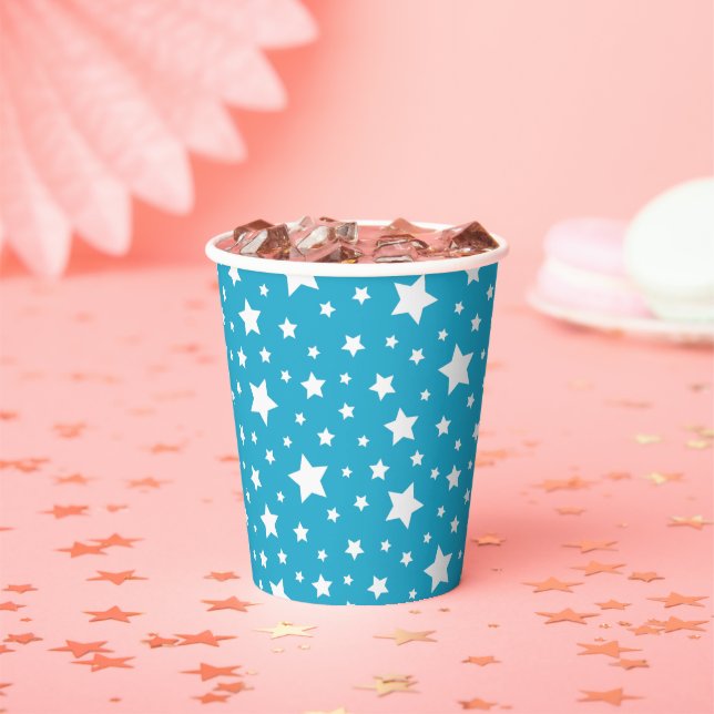 White Stars with Editable Background Colour Paper Cups (Insitu)