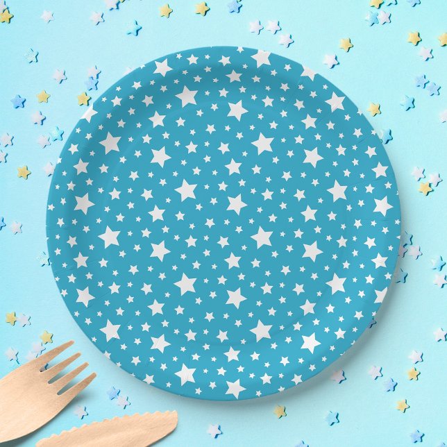 White Stars with Editable Background Colour Paper Plate (Creator Uploaded)