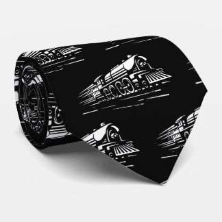White Steam Train Engine on Black  Tie