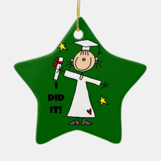 White Stick Figure Girl Graduate on Green Ceramic Tree Decoration