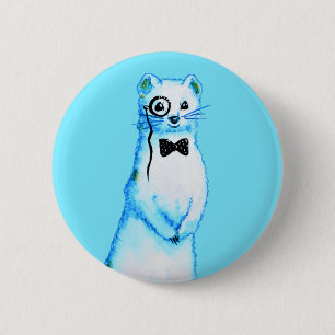 White Stoat Ermine Cute Ferret Lover Art 6 Cm Round Badge