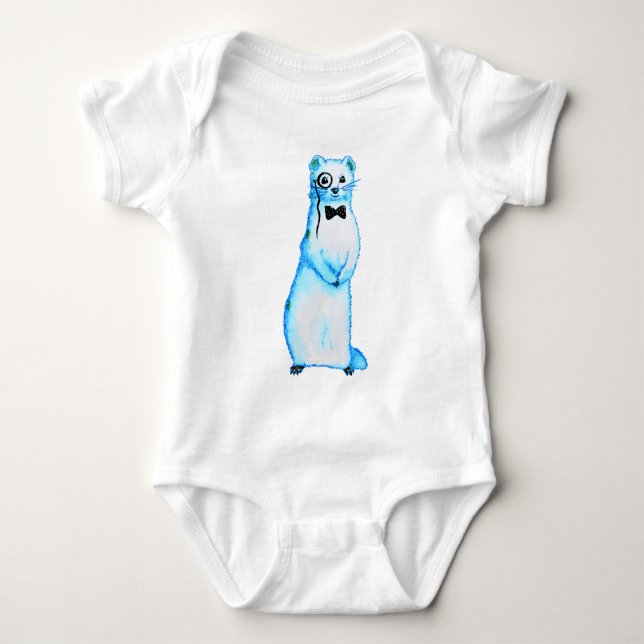 White Stoat Ermine Cute Ferret Lover Art Baby Bodysuit (Front)