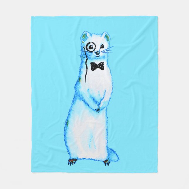 White Stoat Ermine Cute Ferret Lover Art Fleece Blanket (Front)