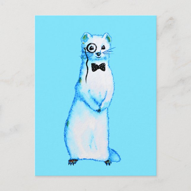 White Stoat Ermine Cute Ferret Lover Art Postcard (Front)