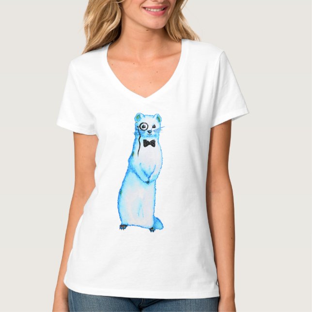 White Stoat Ermine Cute Ferret Lover Art T-Shirt (Front)