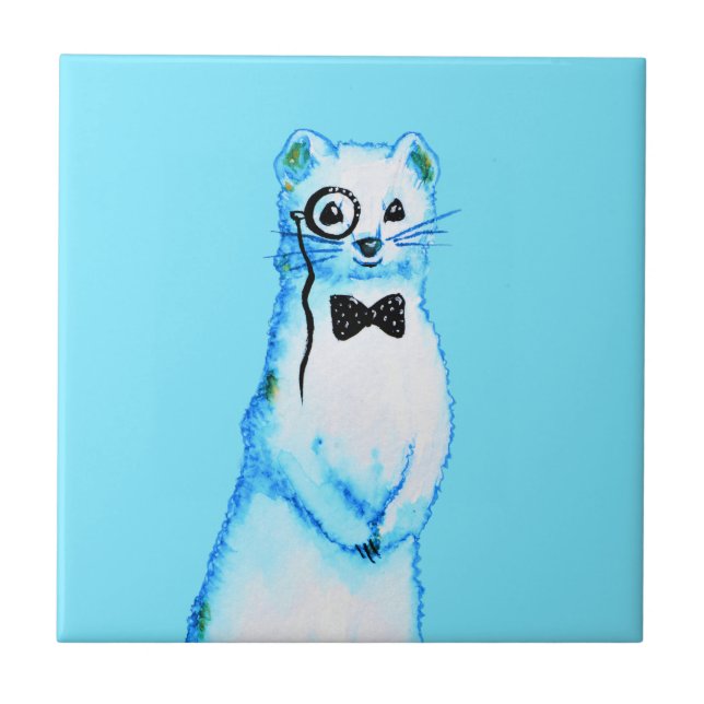 White Stoat Ermine Cute Ferret Lover Art Tile (Front)