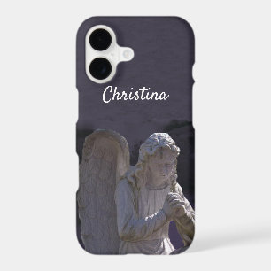 White Stone Christian Angel Statue Deep Purple