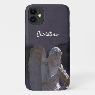 White Stone Christian Angel Statue Deep Purple Case-Mate iPhone Case