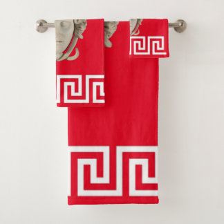 White Stone Medusa Greek Key Designer  Bath Towel Set