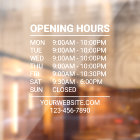 White Store Hours Sign Website Phone Window Cling