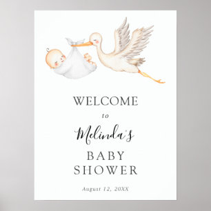 White Stork Baby Shower Welcome Poster