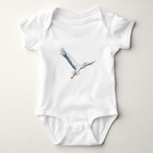 White stork flying baby bodysuit