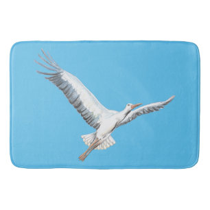 White stork flying bath mat