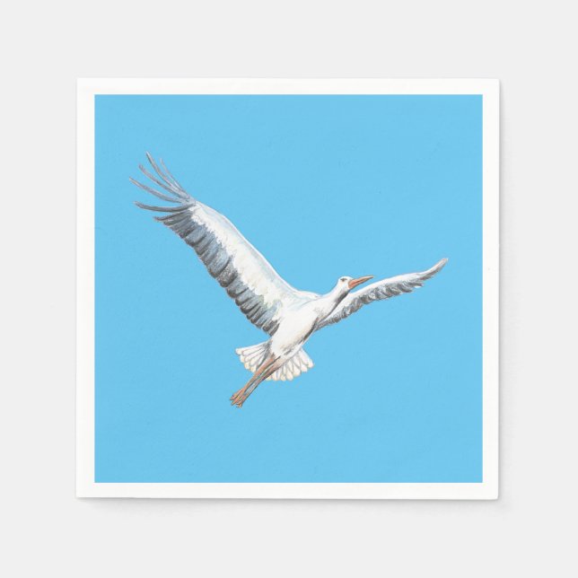 White stork flying  - blue background napkin (Front)