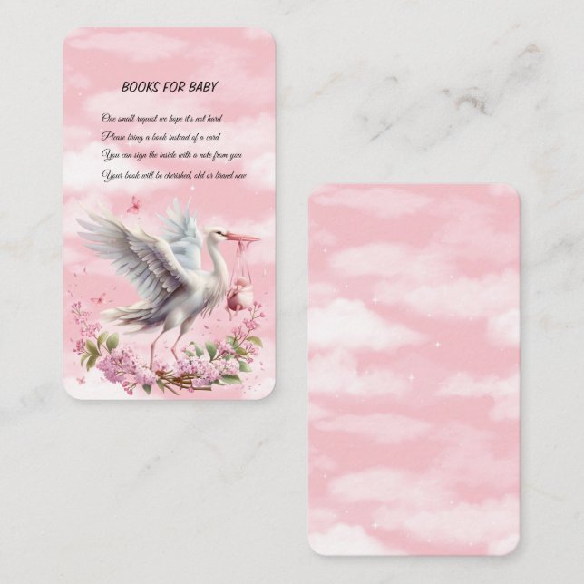 White Stork Pink Baby Girl Book Request  Enclosure Card (Front/Back)