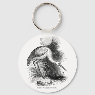 White Stork Vintage Bird Wildlife Drawing Key Ring