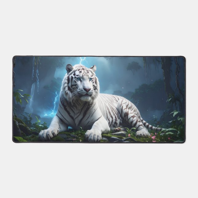 White Storm Tiger – Epic Fantasy Jungle Desk Mat (Front)