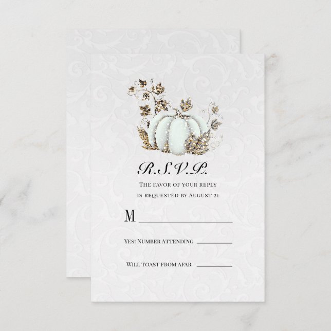 White Storybook Fairytale Pumpkin RSVP Reply Invitation (Front/Back)