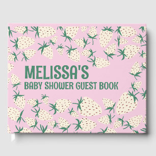 White Strawberry Cute Pineberry CUSTOM BABY SHOWER Guest Book