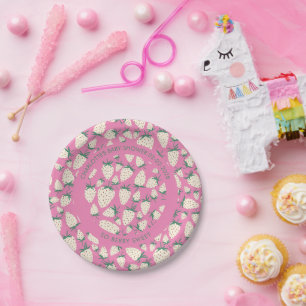 White Strawberry Cute Pineberry CUSTOM BABY SHOWER Paper Plate