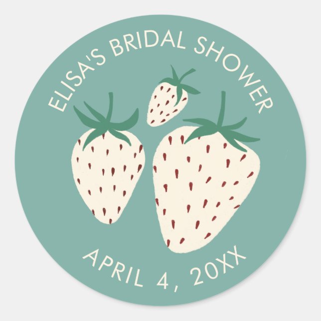 White Strawberry Pineberry BRIDAL SHOWER Custom Classic Round Sticker (Front)