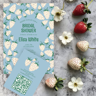 White Strawberry Pineberry BRIDAL SHOWER QR code Enclosure Card