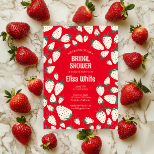 White Strawberry Pineberry CUSTOM Bridal Shower Invitation