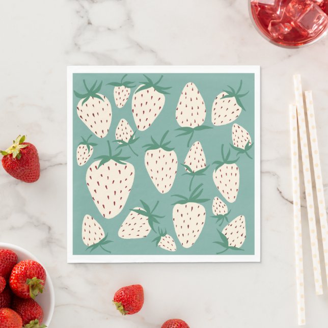 White Strawberry Pineberry CUSTOM Bridal Shower Napkin (Insitu)