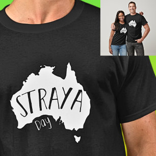 White STRAYA Map for Australia Day on Dark T-Shirt