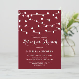 White String Lights Burgundy Rehearsal Brunch Invitation