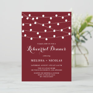 White String Lights Burgundy Rehearsal Dinner Invitation