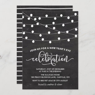 White String Lights on Chalkboard New Year's Eve Invitation