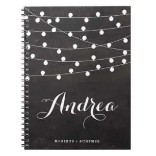 White String Lights on Chalkboard Personalised Notebook