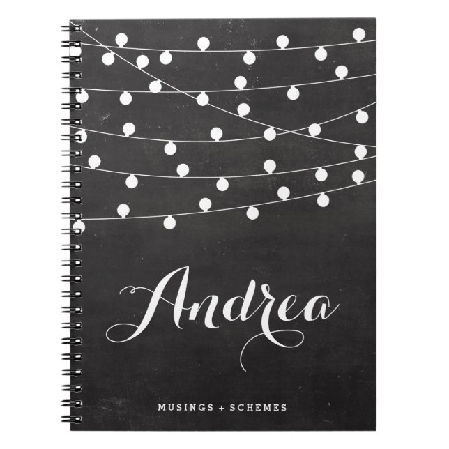 White String Lights on Chalkboard Personalised Notebook (Front)