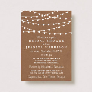White String Lights On Rustic Kraft Bridal Shower Invitation