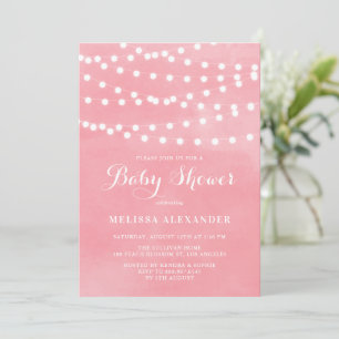 White String Lights Pink Watercolor Baby Shower Invitation