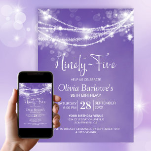 White String Lights Purple 95th Birthday Party Invitation