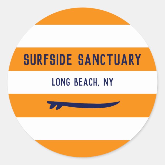 White Striped Changeable Background Surf Classic Round Sticker (Front)
