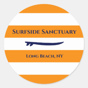 White Striped Changeable background Surf Classic Round Sticker