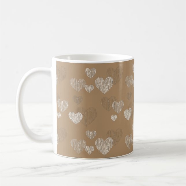 White Striped Hearts on Iced Coffee Mug (Left)