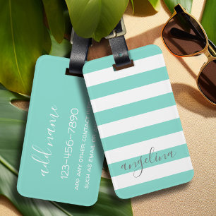 White Striped Pattern Custom Name - CAN edit COLOR Luggage Tag