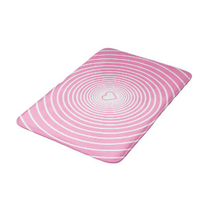White Striped Pink Bath Mat with Heart Your Colour