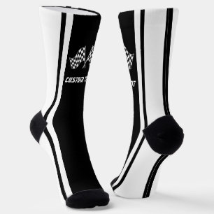White Striped Racing Car Flags - Personalised Socks