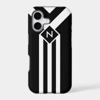 White Stripes and Chevrons on Black with Monogram