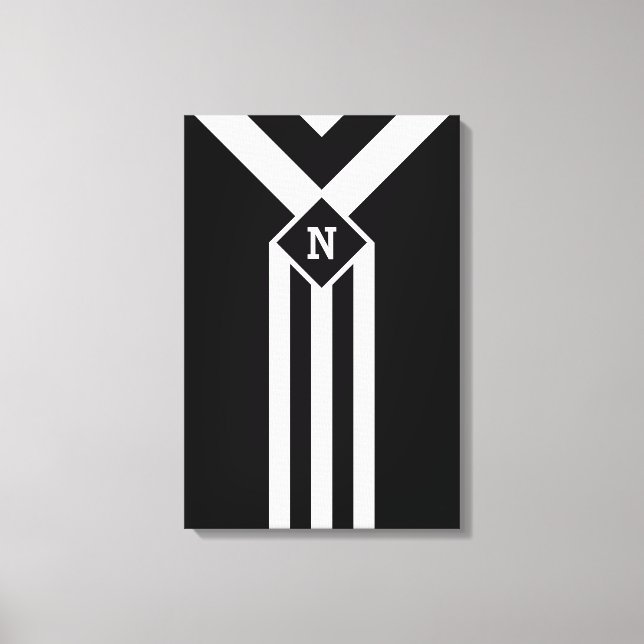 White Stripes and Chevrons on Black with Monogram Canvas Print (Front)