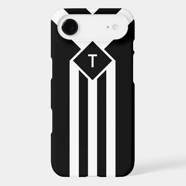 White Stripes and Chevrons on Black with Monogram Case-Mate iPhone Case (Back)