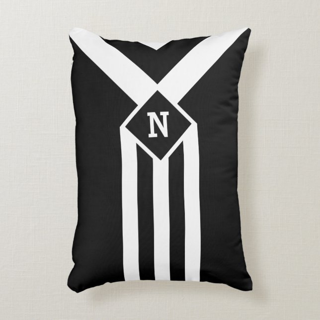 White Stripes and Chevrons on Black with Monogram Decorative Cushion (Front(Vertical))